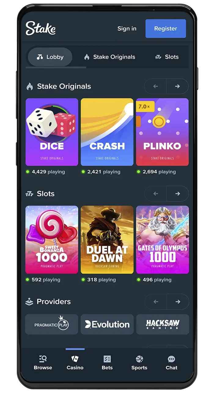 There are plenty of exciting games waiting for you in the Stake casino section.